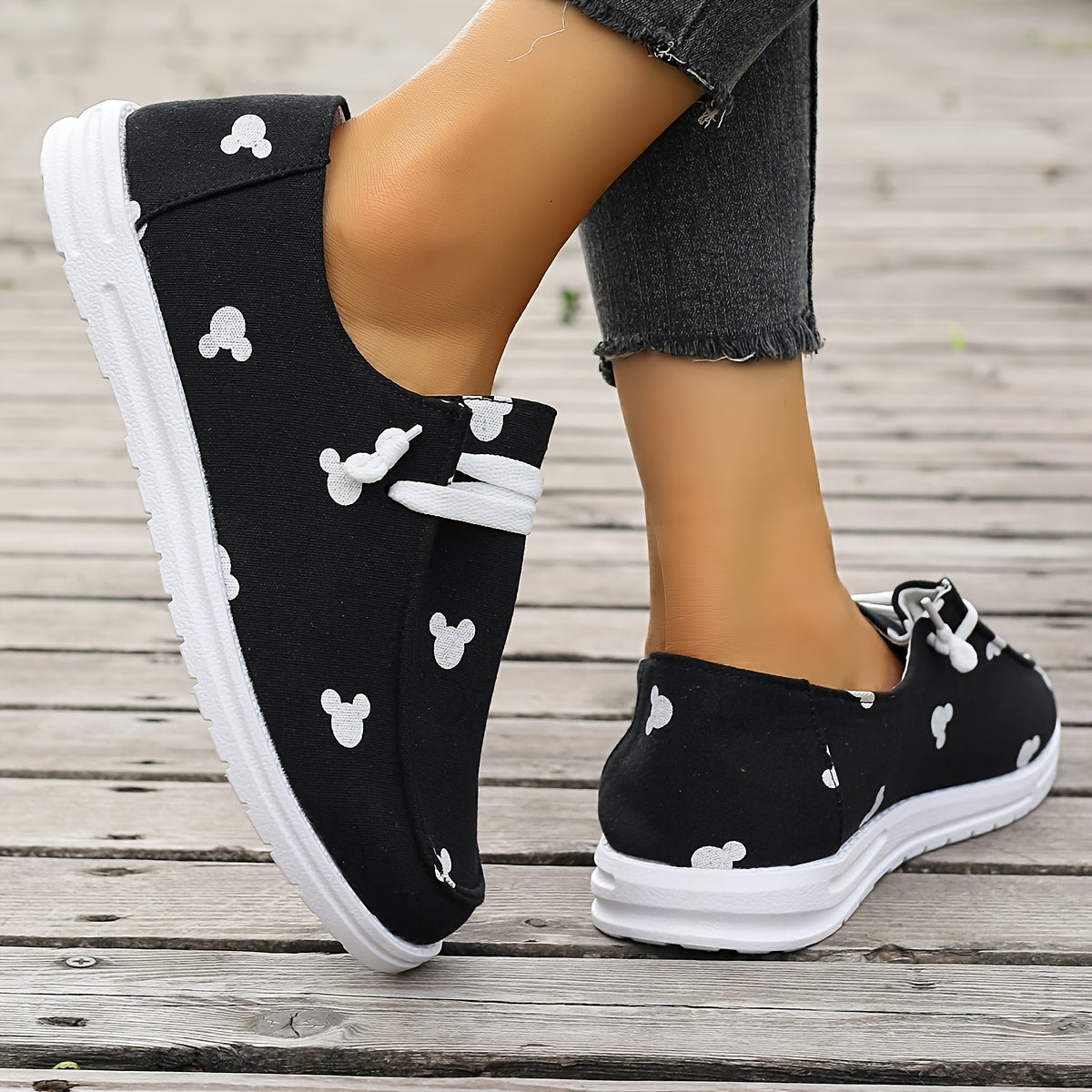 Cartoon Print Canvas Shoes, Lightweight Lace Up Walking Shoes